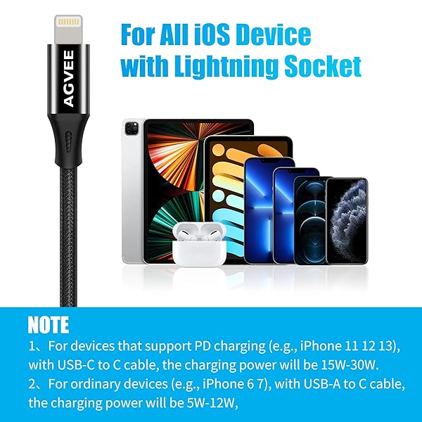 AGVEE 2 Pack 4 inch 30W USB-C Female to Lightning Cable Adapter, Type-C to 8 Pin Male PD Fast Charging Converter Cord Data Sync Connector for iPhone 13 12 11 Airpods iOS Device, Carplay, Black - Image 7
