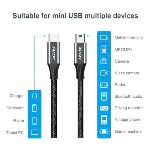 AGVEE Mini B USB Charger Cable BC2MN GBB22 Fast Charging Durable and Compact for All Devices - Image 5
