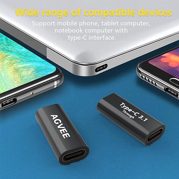 AGVEE 2 Pack USB C Female to Female Adapter PD 100W Quick Charge USB 3.2 3.1 Gen2 Type C Data Coupler for MacBook Pixel S21 S20 S10 S9 Black - Image 4