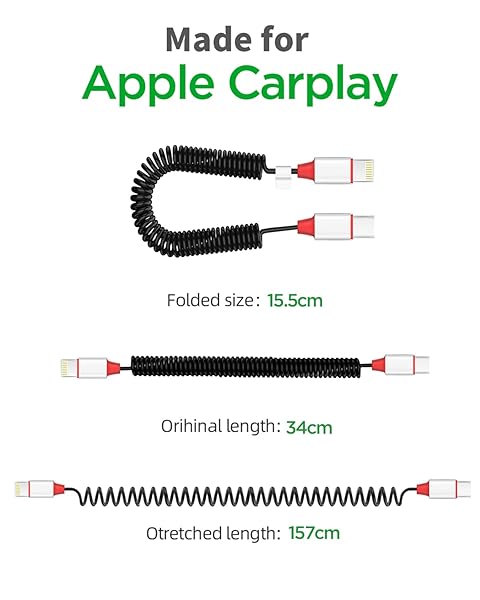 AICase Coiled USB-C to Lightning Cable for Apple CarPlay PD Charging for iPhone 14 13 12 11 X XS XR 8 Plus and AirPods Pro - Image 3