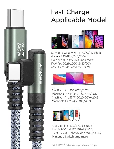 AINOPE 240W USB C to USB C Cable 10FT - Fast Charging for iPhone 16 Pro Max, MacBook, iPad, Samsung & More - Image 9