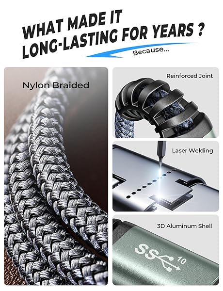 AINOPE 2M USB C Extension Cable - 10Gbps Fast Transfer & 100W Charging for iPhone 16 Pro Max, MacBook Air M2, iPad Pro & More - Image 3