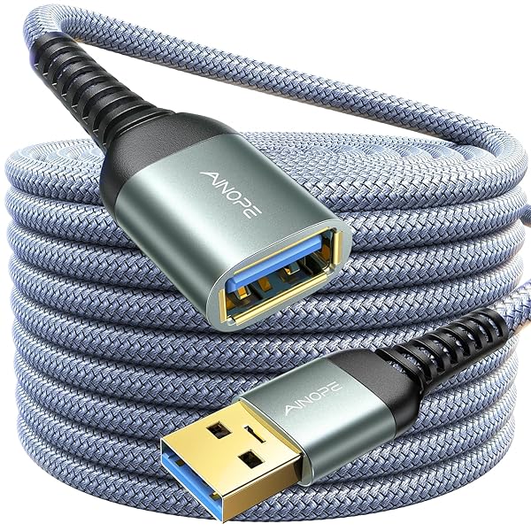 AINOPE USB Extension Cable 6.6FT USB 3.0 Male to Female High Data Transfer Compatible with Webcam Keyboard Flash Drive Hard Drive Printer Grey
