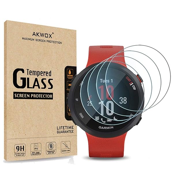 AKWOX 4 Pack Tempered Glass Screen Protector for Garmin Forerunner 55 45 45S GPS Running Watch High Definition Anti Scratch Bubble Free