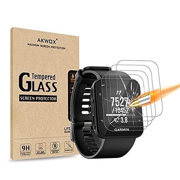 AKWOX Pack of 4 Tempered Glass Screen Protector for Garmin Forerunner 35 High Definition Anti-Bubble 9H 0.3mm