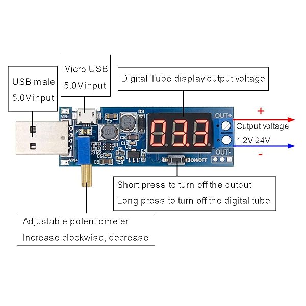 ALAMSCN 2PCS USB Buck Boost Converter - Adjustable DC-DC Voltage Regulator 5V to 24V - Image 4