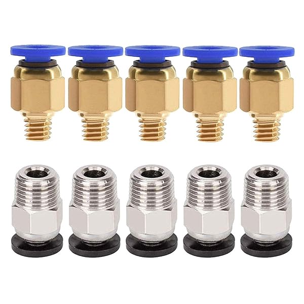 ALAMSCN 5PCS PC4-M6 & PC4-M10 Pneumatic Fittings for 3D Printer Bowden Extruder - Quick Connect Connectors