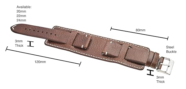 ALPINE Vintage Leather Cuff Watch Band - 20mm Full Grain Replacement Strap for Men & Women - Brown Compatible with Smart & Regular Watches - Image 3