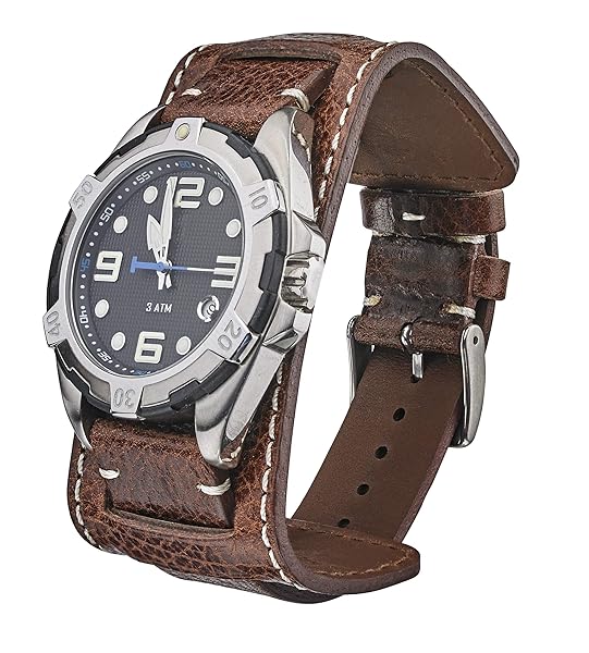 ALPINE Vintage Leather Cuff Watch Band - 20mm Full Grain Replacement Strap for Men & Women - Brown Compatible with Smart & Regular Watches - Image 2