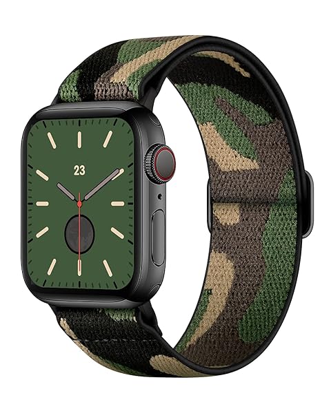 AMANECER Stretchy Nylon Watch Band for Apple Watch Series 10-3 | Adjustable Camouflage Sport Loop Strap for Men & Women