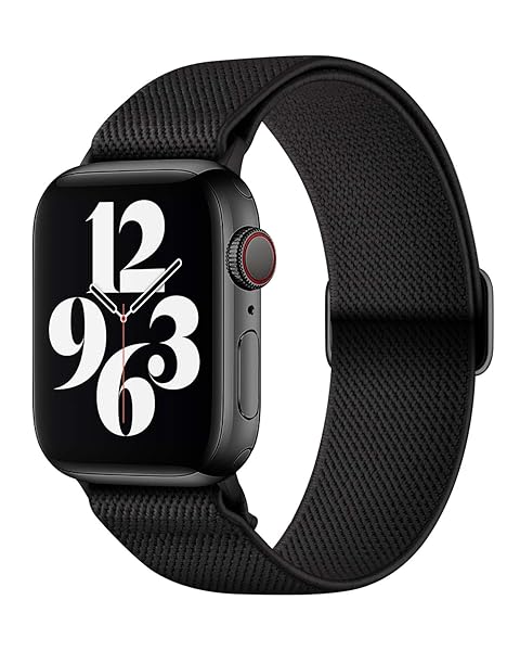 AMANECER Stretchy Nylon Watch Bands for Apple Watch Series 10 9 8 7 6 5 4 SE 2 1 Adjustable Braided Elastic Sport Loop Matte Black