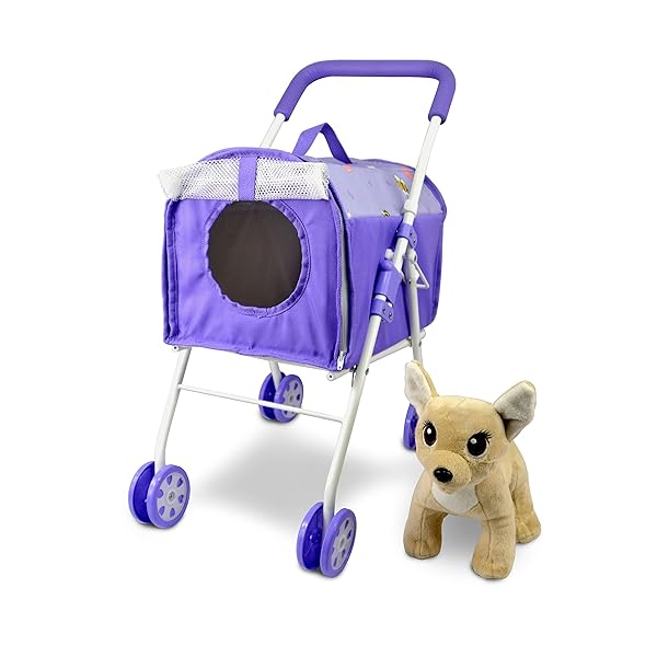 ANIVIA Pet Stroller and Accessories for Kids Ages 3 to 7 Year Olds, Dog Toy for Toddlers, 2 Pieces Play Dog Set, Puppy Party Playset with 1 Pet Puppy
