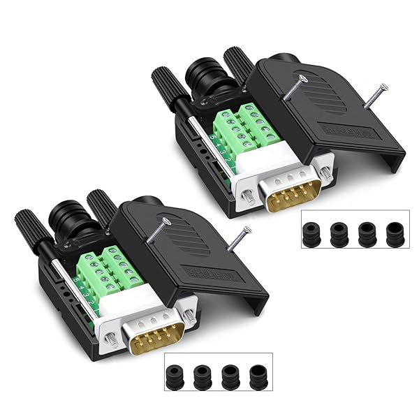 ANMBEST ANMBEST 2PCS DB9 Solderless Connector - RS232 D-SUB 9-Pin Male Adapter with Locking Housing