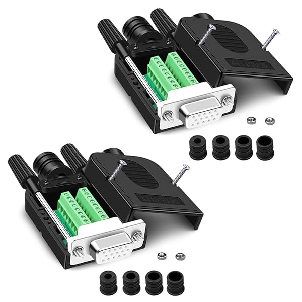 ANMBEST ANMBEST 2PCS VGA Solderless Quick Connectors - 16mm Female DB15 Adapter for Easy VGA Connections