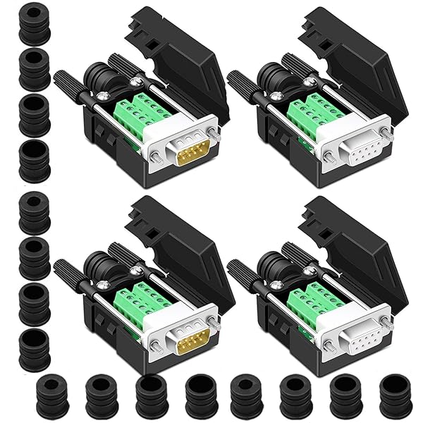 ANMBEST 4PCS DB9 Breakout Connector Set - 2 Male & 2 Female RS232 Adapters with Case & Long Bolts