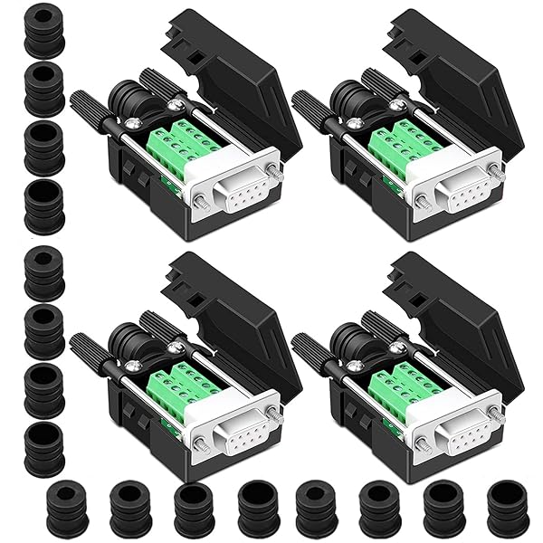 ANMBEST 4PCS DB9 Female Breakout Connector - Solderless RS232 D-SUB Adapter with Case & Long Bolts