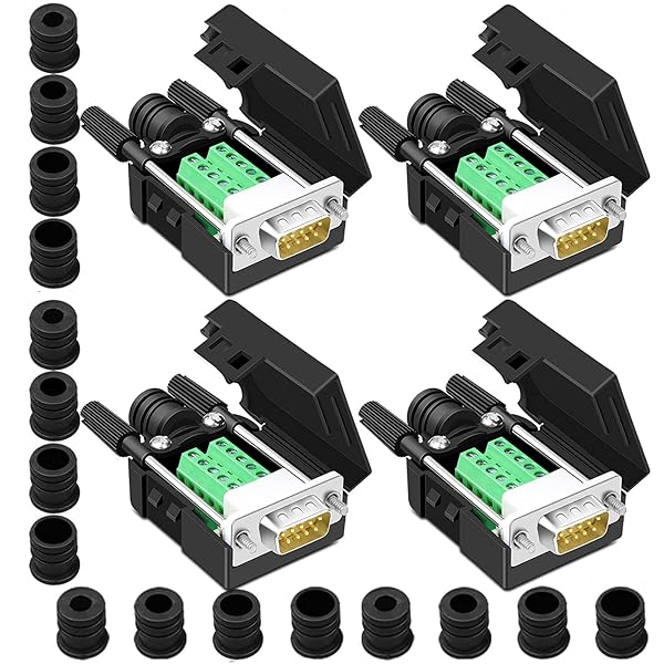 ANMBEST 4PCS DB9 Male Breakout Connector - Solderless RS232 D-SUB 9-Pin Adapter with Case & Long Bolts