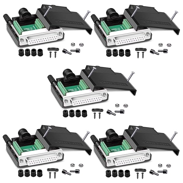 ANMBEST 5PCS DB25 Solderless Connector - RS232 D-SUB 25-Pin Female Adapter Breakout Board with Case & Long Bolts