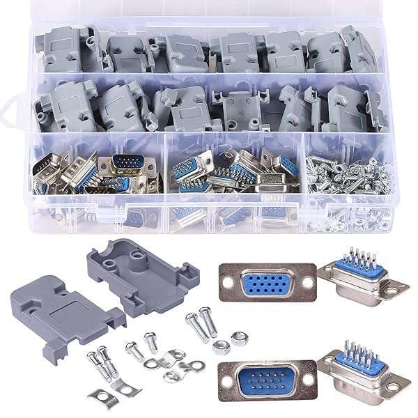 ANMBEST 15PIN VGA Solder Connector Kit: 10 Male & 10 Female RS232 Breakout Boards with Case