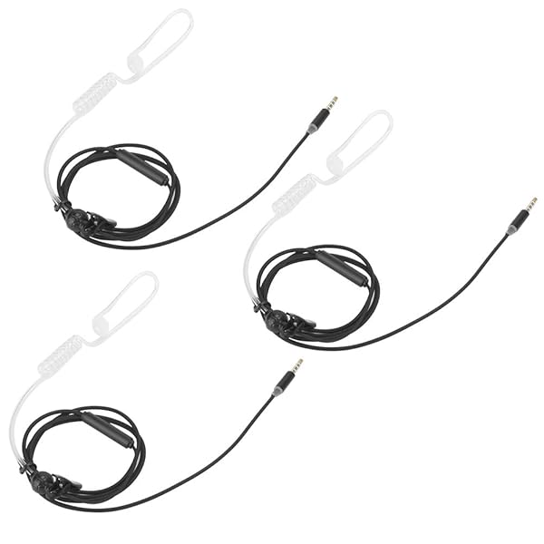 ASHATA 3 Sets Air Tube Headset Single Earbud 3.5mm Anti Radiation Noise Reduction Headphones with Mic and Collar Clip