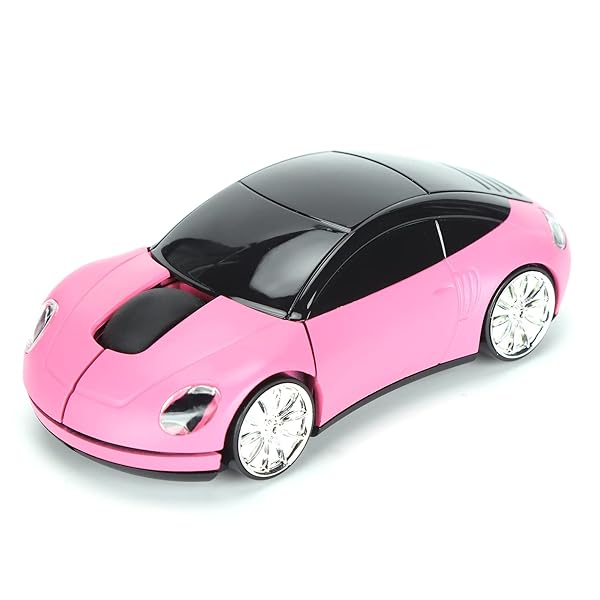ASHATA 2.4GHz Wireless Gaming Mouse, 3D Sport Car Shape Ergonomic USB Mouse Mice for PC Laptop Computer, Pink (No Bluetooth)
