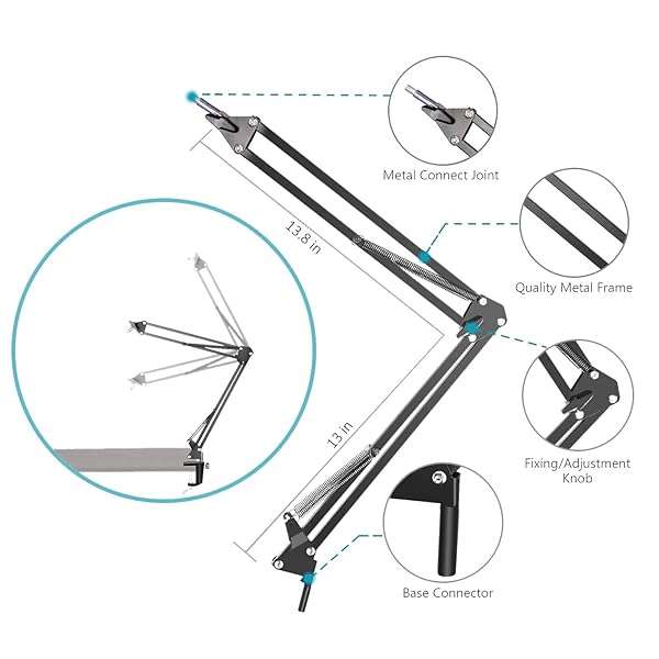 AT2020 Mic Boom Arm Stand & Pop Filter - Compatible with Audio-Technica AT2020 & AT2020V USB | SUNMON - Image 5
