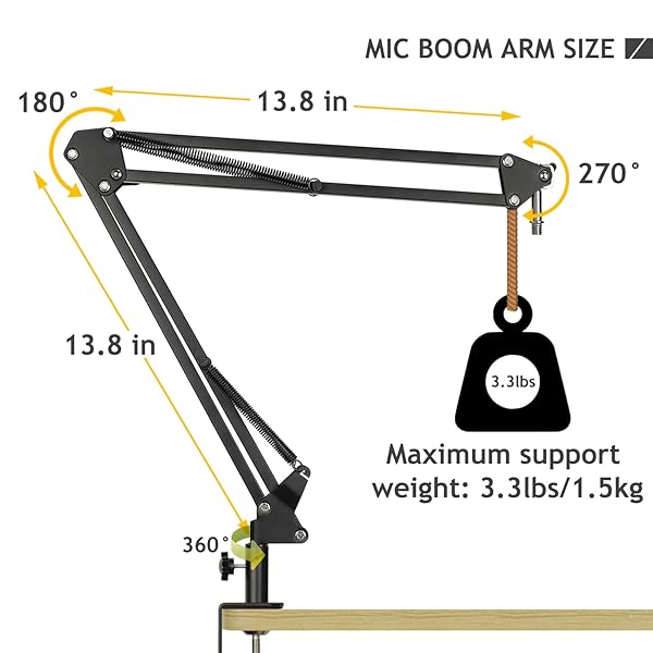 AT2020 Mic Stand with Shock Mount & Pop Filter - Heavy Duty Boom Arm for Audio Technica AT2020/AT2035 - Image 7