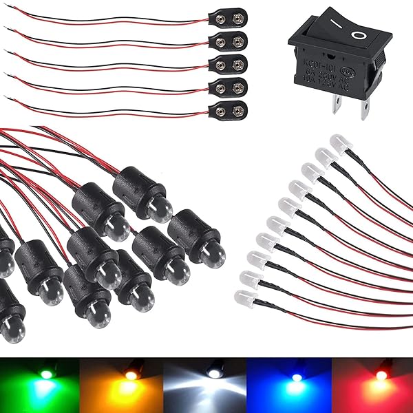 Atnsinc ATNSINC 25PCS Mix colors 12V 10mm LED Light Lamp Bulb Prewired Emitting Diodes Pre-Wired with 10 Holders, Battery Clip and Switch for DIY Home