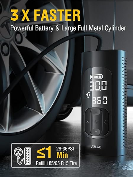 AZUNO Tire Inflator Portable Air Compressor, 3X Fast Inflation Portable Air Pump, Auto Shut-Off Tire Pump for All Cars Motorcycles and Bikes, with - Image 2