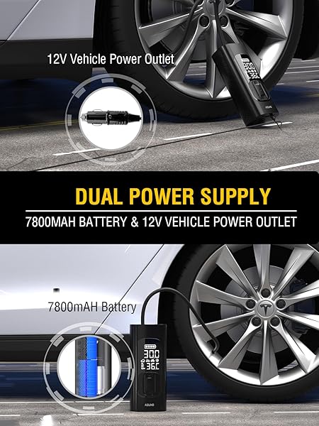 AZUNO Tire Inflator Portable Air Compressor, 3X Fast Inflation Portable Air Pump, Auto Shut-Off Tire Pump for All Cars Motorcycles and Bikes, with - Image 4