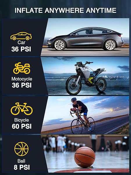 AZUNO Tire Inflator Portable Air Compressor, 3X Fast Inflation Portable Air Pump, Auto Shut-Off Tire Pump for All Cars Motorcycles and Bikes, with - Image 7