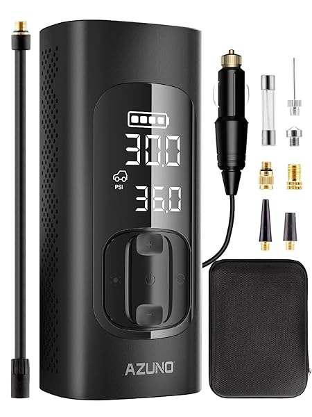 AZUNO Tire Inflator Portable Air Compressor, 3X Fast Inflation Portable Air Pump, Auto Shut-Off Tire Pump for All Cars Motorcycles and Bikes, with