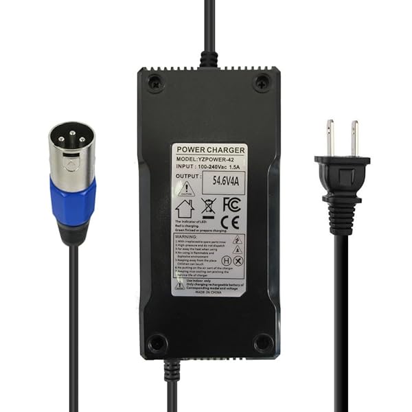 Abakoo 54.6V 4A Power Adapter for 48V 13S Lithium Battery Charger with 3 Pin XLR Connector