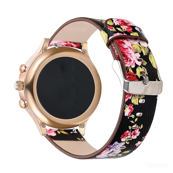 Abanen Floral Genuine Leather Watch Bands for Fossil Women's Gen 6 Gen 5E Quick Release Wristband Strap Black