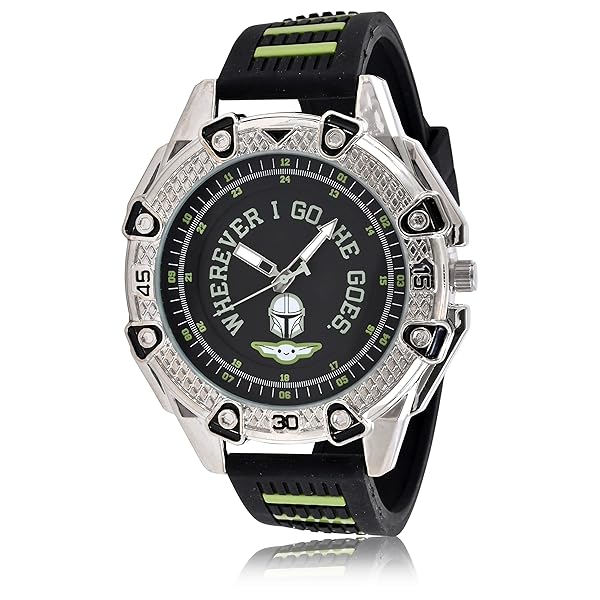 Accutime Lucas Star Wars Baby Yoda Men's Analog Watch with Silicone Strap and Large Glass Dial in Black Model MNL9008AZ