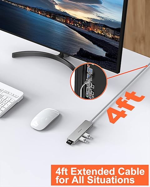 Aceele 5Gbps USB 3.0 Hub, 6 in 1 Ultra Slim Data USB Hub with 4ft Extended Long Cable, USB Multiport Hub with Micro USB Powered Port, SD/TF Card Slot Port, Compatible for PC, Laptop, MacBook - Image 3