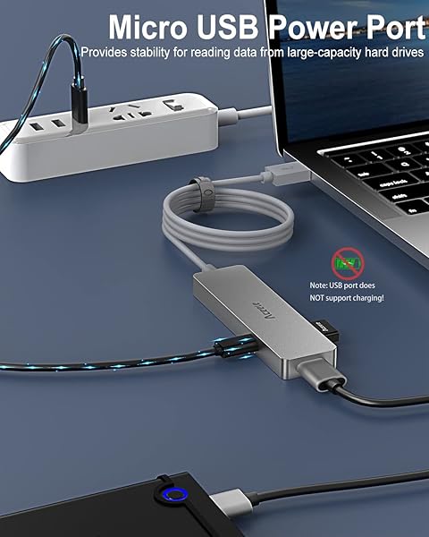 Aceele 5Gbps USB 3.0 Hub, 6 in 1 Ultra Slim Data USB Hub with 4ft Extended Long Cable, USB Multiport Hub with Micro USB Powered Port, SD/TF Card Slot Port, Compatible for PC, Laptop, MacBook - Image 4