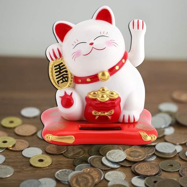 Acogedor Solar Waving Cat Good Luck Lucky Welcoming Cat for Car Home Office Decoration White - Image 2