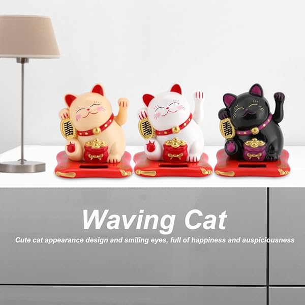 Acogedor Solar Waving Cat Good Luck Lucky Welcoming Cat for Car Home Office Decoration White - Image 4