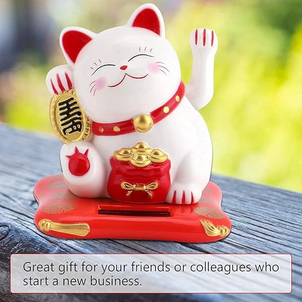 Acogedor Solar Waving Cat Good Luck Lucky Welcoming Cat for Car Home Office Decoration White - Image 6