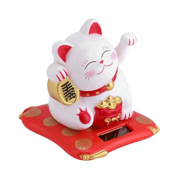 Acogedor Solar Waving Cat Good Luck Lucky Welcoming Cat for Car Home Office Decoration White - Image 9