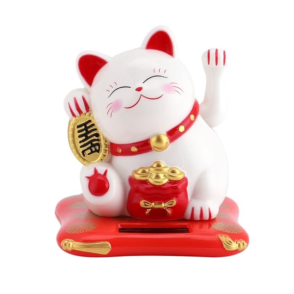 Acogedor Solar Waving Cat Good Luck Lucky Welcoming Cat for Car Home Office Decoration White