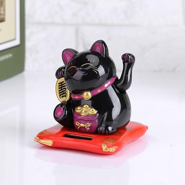 Acogedor Solar Waving Cat - Good Luck Car & Desk Decoration (Black) for Positive Vibes - Image 4