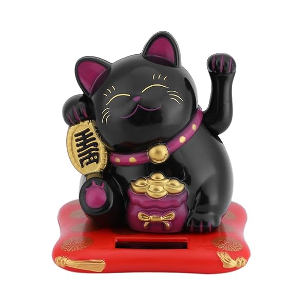 Acogedor Solar Waving Cat - Good Luck Car & Desk Decoration (Black) for Positive Vibes - Image 2