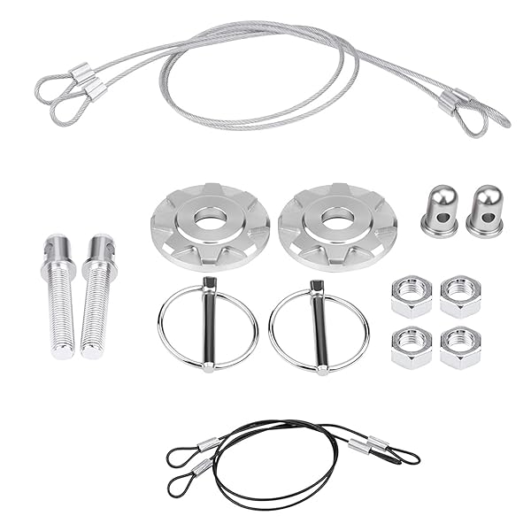 Acouto Universal Hood Pins Kit - CNC Aluminum Alloy Racing Lock & Plate (Silver) for Enhanced Car Appearance