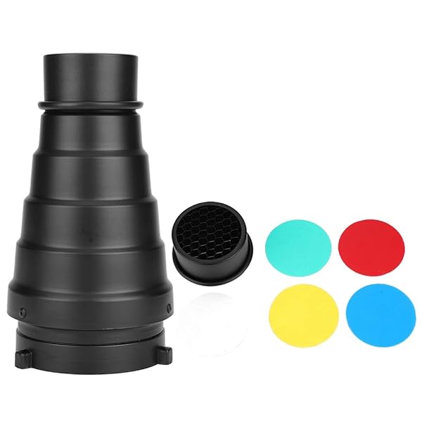Acouto Bowens Aluminium Alloy Snoot with Honeycomb Grid and 4 Color Gels for Studio Strobe Flash Lighting Direction - Image 7