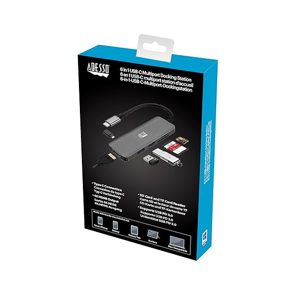 Adesso USB C Docking Station: 4K HDMI, PD Charging, USB Ports & Card Reader for MacBook & Windows Laptops - Image 4