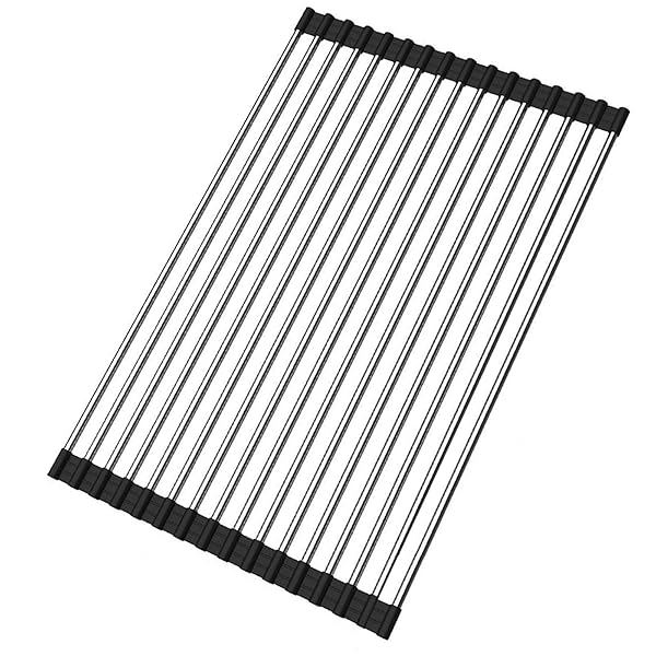 Ahyuan Roll Up Dish Drying Rack Over Sink - Portable & Foldable Kitchen Drainer (Black, 17.8''X11.8'')