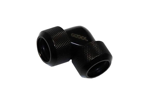 Alphacool 17446 Eiszapfen 16mm HardTube Compression Fitting 90° L-Connector for plexi- Brass Tubes (Rigid or Hard Tubes) - knurled - deep Black Water Cooling Fittings