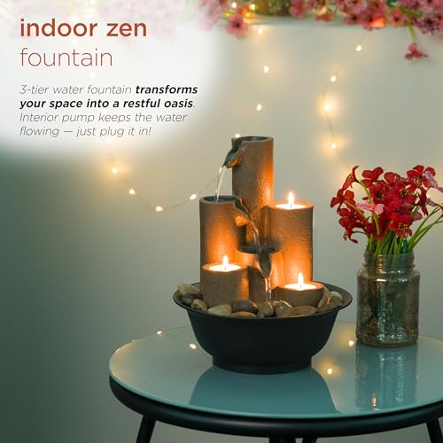 "Alpine Corporation WCT202 Indoor Tabletop Water Fountain with 3 Candles - 11" Brown Decor for Home & Office" - Image 4